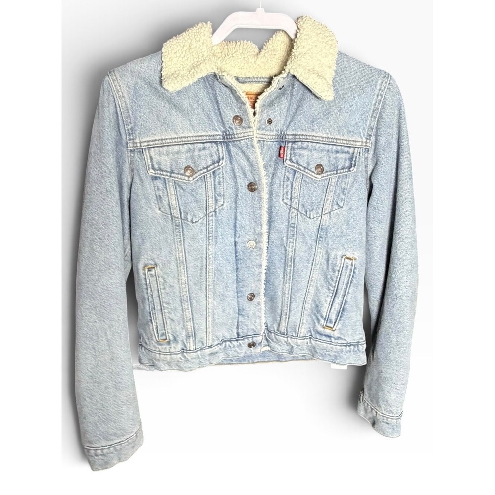 Levis Sherpa Lined Denim Trucker Jacket Light Wash Blue Small 36391-0000